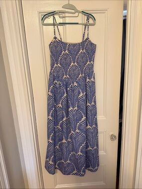 Abercrombie & Fitch Blue White Printed Midi Dress NWOT basque waist leaf floral